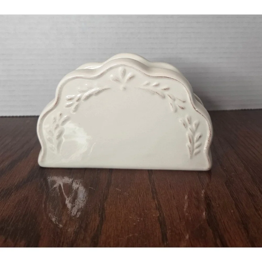 Farmhouse Ceramic Salt and Pepper Shakers and Napkin Holder Set Cream 3 Piece
